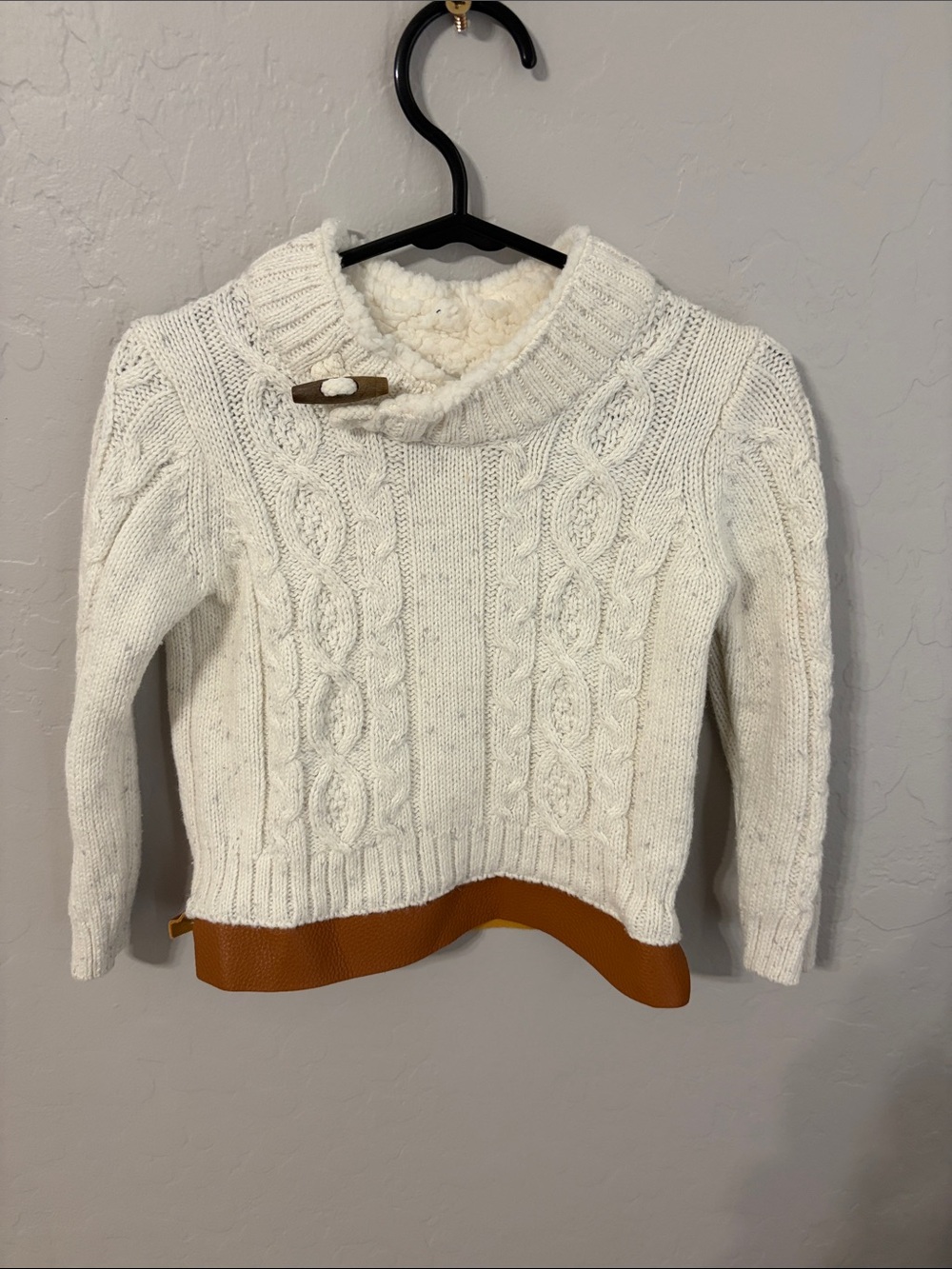 Janie and Jack Ivory Cable-Knit Cowl Sweater with Tan Hem Trim